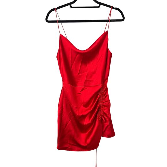 ZARA Satin Gathered Mini Dress Red Medium - Picture 2 of 6